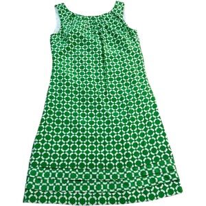 Tocca Green White Geometric Print 100% Silk Blend Sleeveless Dress -‎ Size 2